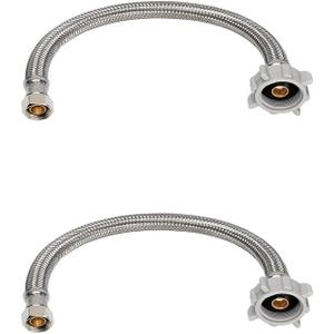 (2pcs 12 inch) PLUMBINGMASTER Toilet Water Supply Line,3/8" Comp x 7/8" BC Braided Stainless Steel Toilet Supply Line,Toilet Connector Hose with Anti-Leaking Brass Nut