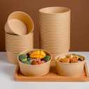 50 Pack Kraft Paper Bowls with Clear Lid, 25OZ Paper Salad Serving Bowls, Microwave Freezer Safe Meal Prep to Go Food Containers for BBQ, Gatherings and Parties