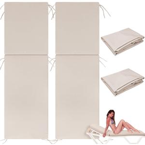 2 Pcs Waterproof Chaise Lounge Cushion Cover Outdoor (Not Includes Cushion) 72 x 21 x 3 Inch Chair Replacement Cover Chaise Slipcover with Zipper Ties for Patio Pool (Beige)