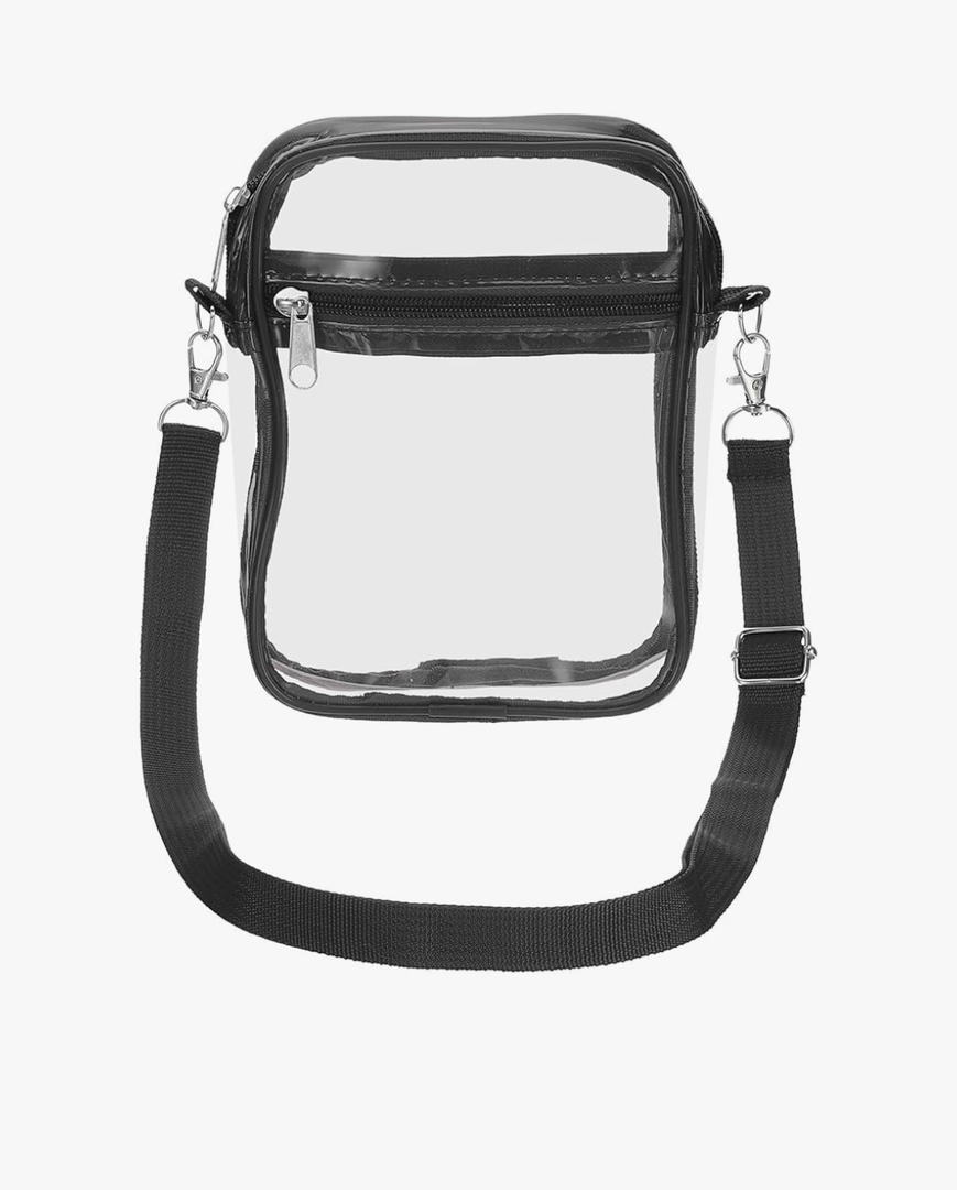 uxcell Clear Crossbody Purse Bag, Stadium Approved Clear Waterproof Backpack Shoulder Bag with Front Pocket for Men and Women, Concerts Stadium Events Sports Festivals, Black 15x4.6x20cm