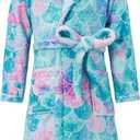 Funnycokid Girls Robe Size 10 Mermaid Bathrobe Kids Plush Fleece Hooded Pajamas 10 Years