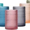 Colored Vintage Hobnail Drinking Glasses Set of 6, Water Tumbler 15oz, Kitchen & Bar Beaded Highball Glasses, Beverage Glass Cups for Water, Beer, Juice,Christmas and New Year gifts