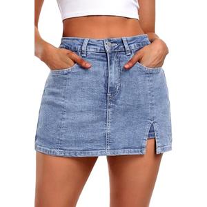 Skorts Skirts for Women Denim Mini Skirt Side Slit with High Waisted Jean Shorts Stretchy Skirt Skorts Skirts for Women Dressy Jean Skort for Teens Going Out Shorts Z-Denim Blue S