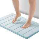 ROSMARUS Memory Foam Bath Mat 17' x 24', Water Absorbent Shower Mat, Thick Non Slip Bath Rugs with PVC Backing, Ultra Soft Bathroom Rugs for Floor & Tub, Aqua Blue