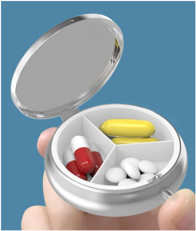 Pill Box 3 Compartment Small Pill Case, Portable for Pocket or Purse Pill Organizer Pill Container Holder to Hold Vitamins, Medication, Fish Oil and Supplements(Starry Night)