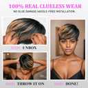 Showreal Pixie Cut Wig Human Hair for Women Highlight Brown Short Straight Wigs 100% Real Human Hair Pixie Cut Wig with Bangs Layered Virgin Hair Glueless Natural Short Wig (9149-1B/30)