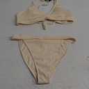 ZAFUL Women Bikini Sets Criss Cross Back Bathing Suit Knot Front Two Piece Swimwear Thong Cheeky Swimsuit Set Large Beige