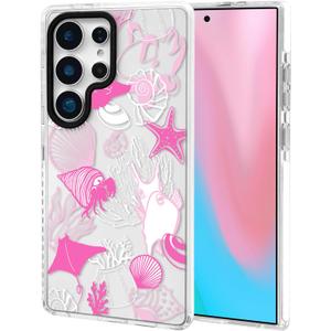 ChiCsFleur for Samsung Galaxy S23 Ultra Case, TPU Phone case with Camera Protection for Women Girls Teens - Pink Preppy Sea Manta Y2K Shell Starfish Elegant Artsy Coral Ocean Gift Aesthetic Unique