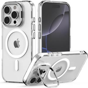 Nvollnoe for iPhone 16 Pro Case Compatible with MagSafe Military Grade Shockproof Heavy Duty Protective Adjustable Kickstand Matte Semi Clear Phone Cover for iPhone 16 Pro(Clear)