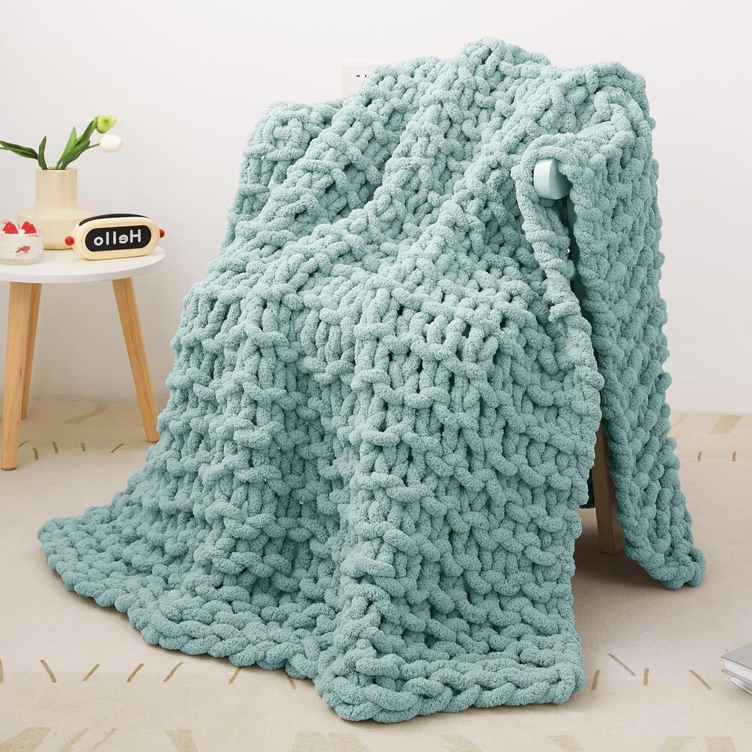 Mooreeke Chunky Knit Blanket 50"x60" Aqua Blue Soft Washable Chenille Throw Blanket Cozy 100% Handmade Crochet Blankets with Jumbo Chenille Yarn for Couch Bed Sofa Room Decor Mooreeke Chunky Knit Blanket 50"x60" Aqua Blue Soft Washable Chenille Throw Blanket Cozy 100% Handmade Crochet Blankets with Jumbo Chenille Yarn for Couch Bed Sofa Room Decor