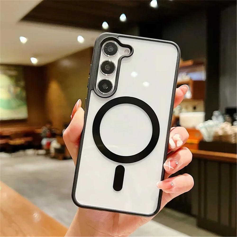 GOTBAC Wireless Charging Matte Candy Clear Case for Samsung Galaxy S23 S22 Plus Ultra Acrylic Bumper Magnetic Compatible,Black,for S22