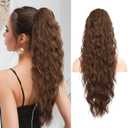 FLUFYMOOZ Ponytail Extension, 26 Inch Drawstring Ponytail Hair Extensions for WomenLong Curly Wavy Ponytail Natural Wavy Synthetic Hairpiece for Women Daily Use party (26 Inch Medium Chocolate Brown)