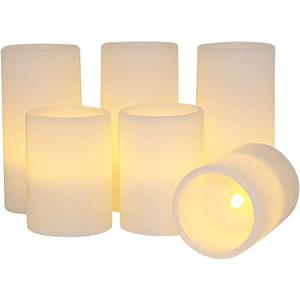 Eldnacele Flameless Flickering Candles Battery Operated Real Wax White Color with 8 Hours Timer for Christmas Home Decoration and Parties Set of 6(3"x 4", 3"x 6")