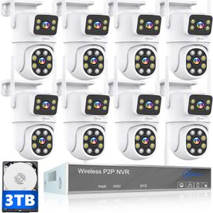 MOVOLS Wireless Security Camera System 5G/2.4G WiFi 8pcs 4MP+4MP Dual Lens Camera System,2K HD PTZ Dome Cameras System with Color Night Version, Motion Detection,3TB HDD, 16CH MOVOLS Wireless Security Camera System 5G/2.4G WiFi 8pcs 4MP+4MP Dual Lens Camera System,2K HD PTZ Dome Cameras System with Color Night Version, Motion Detection,3TB HDD, 16CH