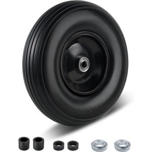 13''4.00-6 tire Wheelbarrow Tire Flat Free, 5/8" or 3/4" Bearing,1.75"- 6" Center Hub for Wheelbarrows Trolley Dolly Garden Wagon Cart Wheel Replacement (1 Pack)