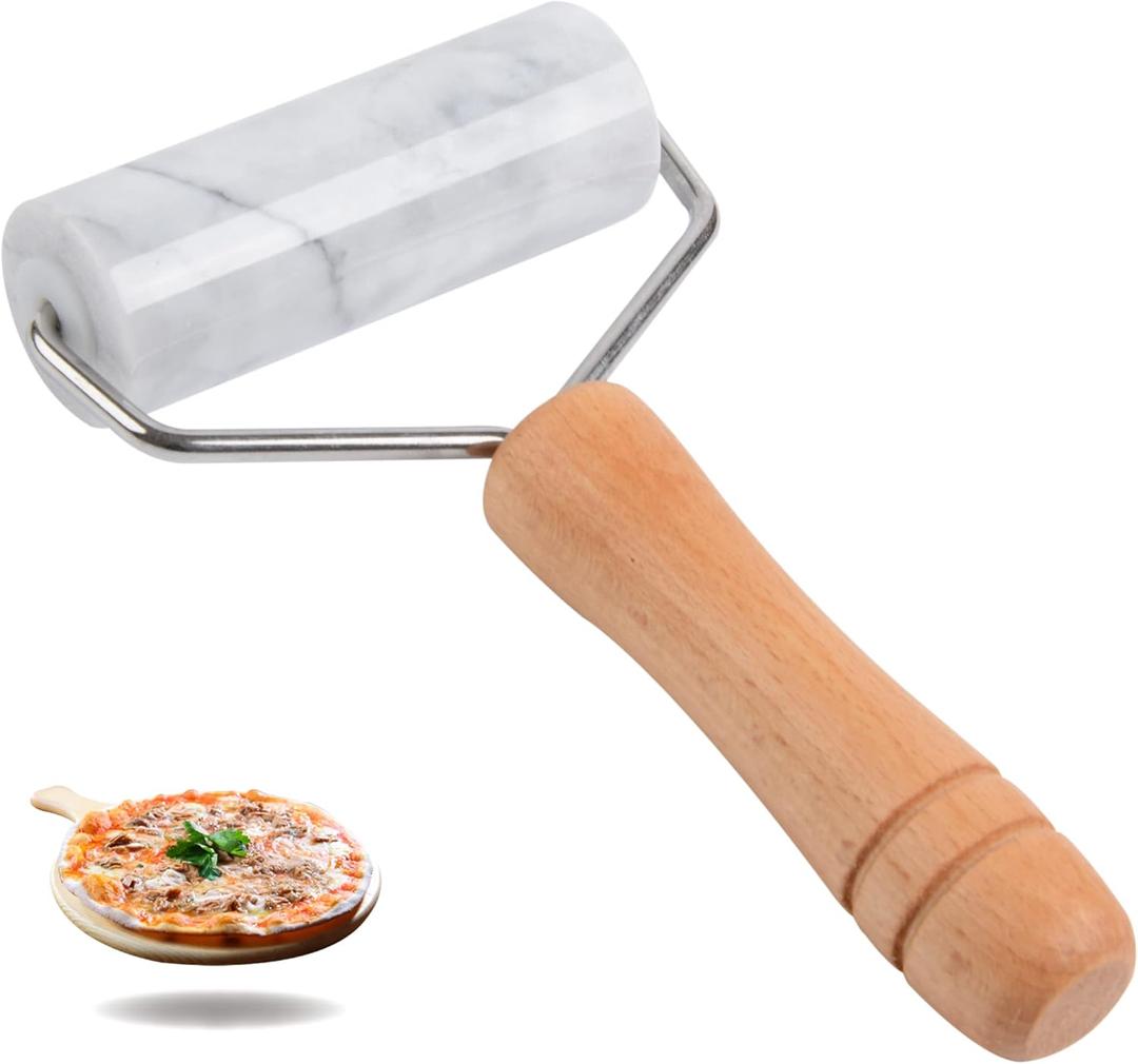 Tianman Small Marble Rolling Pin Pizza Roller, Marble Dough Roller Non-Stick T-Type, For Cake Baking Tortilla Fudge Pizza Cookies and Other Kitchen Baking Cooking (Type 2 White)