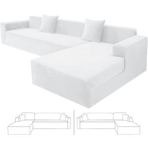 ZNSAYOTX 2026 Soft Velvet Sectional Couch Covers, Luxury Plush Slipcovers with Elastic Bottom for L Shape Sectional Sofa, 2 Pcs Pet Friendly Protector (3 Seat Couch + 3 Seat Chaise, White)
