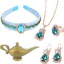 Princess Costume Accessories  Arabian Princess Dress-Up Jewelry Set with Magic Lamp, Headband, Necklace, Earrings & Ring  Halloween Cosplay Supplies, Birthday Gifts