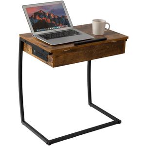 Hadulcet C Table End Table with Charging Station, TV Tray Table, Couch Tables That Slide Under, C Shaped Side Table with Storage, Laptop Stand for Couch, Small Table Couch Desk for Small Spaces (25.6")