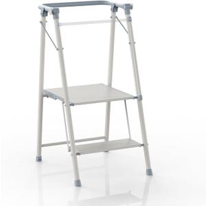 UNICOO Foldable Toddler Tower - 2-Step Ladder for Adult - Foldable Kitchen Tower, Kids Step Stool, Folding Toddler Tower for Kitchen and Bathroom (Cool Gray & Ivory)