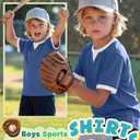 LessonZoo Boys Shirts Short Sleeve Color Block T-Shirts Baseball Kids Casual Geometric Tees Summer Fashion Crew Neck Tops(Denim Blue&White,7-8 Years)