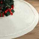84 Inch Christmas Knitted Tree Skirt Giant White Chunky Xmas Tree Skirt Extra Large Cable Knit Thick Rustic Farmhouse Xmas Ornaments for Home Merry Christmas Holiday Winter Party Decoration