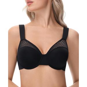 Minimizer Bras for Women Full Coverage Plus Size T-Shirt Bra with Underwire Support for Heavy Breast (Black)