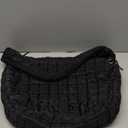 Quilted Puffer Tote Bag Puffy Crossbody Shoulder Bag with Zipper, Nylon Hobo Handbag Travel Carryall Bags for Women Girls (Medium, Black)