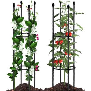 Tomato Cages for Garden Sturdy Metal Plant Stakes SupKing 2 Pack 47 Inch Tall Adjustable Heavy Duty Plant Support Cage Trellis for Outdoor Climbing Rose Vegetables Plants Flowers Comes 20 Twist Ties (Black)