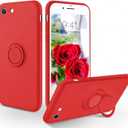 iPhone SE 2022 Case, iPhone SE 2020 Case, iPhone 8 Case, iPhone 7 Case, Slim Silicone Soft Rubber Shockproof Protective 360 Ring Kickstand Hybrid Hard Protection Girls Women Phone Cover, Red