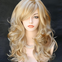 Blonde Layered Wig with Curtain Bangs Long Wavy Highlights Natural Looking, 2ft
