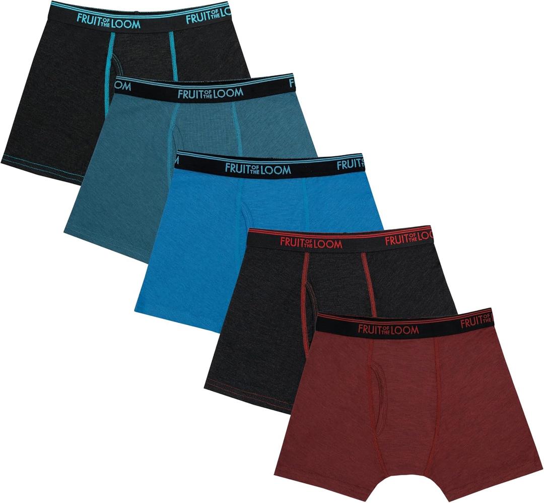 Fruit of the Loom Boys' and Toddler Boxer Briefs, Tag Free & Breathable Underwear, Assorted Color Multipacks (Large, 5 Pack - Modal Blue/Red/Grey)