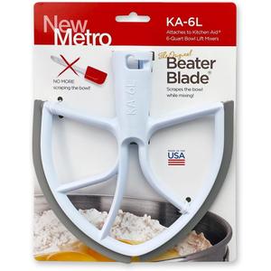 New Metro Design KA-6L Plastic Beater Blade works w/ most KitchenAid 6 Qt Bowl-Lift Stand Mixers, (Grey)