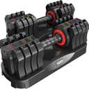 VEICK 25 lbs Adjustable Dumbbell with Anti-Slip Turning Handle, Fast Adjust Weight for Men Women, Exercise Equipment with Tray for Home Gym Full Body Workout Fitness