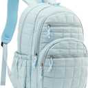 Bookbag for Women, Teen Girls Backpack for High School College Student, Puffer Quilted Back Pack Cute Laptop Backpack for Work Travel Mom Casual Daypack, Blue (15.6in)