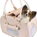 PetsHome Dog Carrier Purse, Pet Carrier, Cat Carrier, Foldable Waterproof Premium Leather Pet Travel Portable Bag Carrier for Cat and Small Dog Home & Outdoor Beige (Small (Pack of 1))