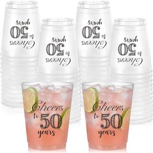 50 Pack 50th Birthday Frost Cups 12 oz Cheers to 50 Years Birthday Decorations Disposable Clear Plastic Cups for Women Men Cold Drinks Wedding Anniversary Party Favors
