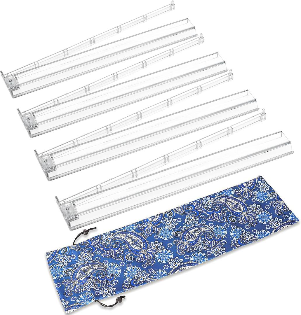 Mahjong All-in-One Tile Rack & Pusher with Bag, Clear Acrylic Mahjong Combo, Modern American Majiang, Set of 4, White, 17.7 inches