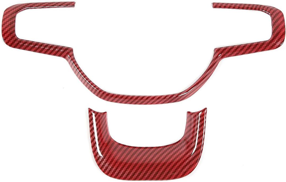Linskip Steering Wheel Trim Compatible with Ram 1500 2019 2020 2021 2022 2023 2024, Steering Wheel Cover for Ram Interior Accessories(Red Carbon Fiber)
