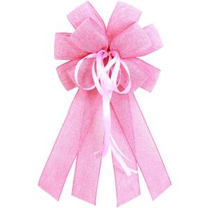anshome Large Pink Burlap Bow for Wreath, Easter Farmhouse Burlap Fabric Wreath Bow for Front Door Decor Spring Pink Tree Topper Ornament Decorative Bow with String for Wedding Holiday Party Decor
