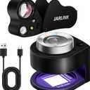 JARLINK 2 Pack 30X 60X Jewelers Loupe, Foldable Jewelry Magnifier with Bright LED Light, Desktop Loupe Magnifier with 3 LED Light and 3 UV Light for Gems, Jewelry, Coins, Stamps (Black)