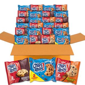 CHIPS AHOY! Cookies Variety Pack, Original Chocolate Chip, Chewy Chocolate Chip with Reese's Peanut Butter Cups & Chewy Hershey's Fudge Filled Soft Cookies, 50 Snack Packs (2 Cookies Per Pack) (EXP 08/27/26)