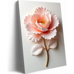 Framed 3D Peach Peony Floral Canvas Wall Art plant Wall Decor pictures Elegant Flower Poster Prints for Living Room Bedroom Bathroom Modern Home Decoration