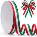 Green White Red Striped Grosgrain Ribbon, 1" x 50yds Double-Sided Striped Ribbon, Patriotic Ribbonfor Cheerleading Decorations, National Day, Christmas Decorations, Home Decoration