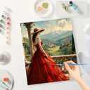 Elegant Woman Paint by Numbers Kit for Adults - DIY Lady in Red Dress on Balcony Painting on Canvas, Acrylic Paint Set, Suitable for Beginners, Art for Home Decoration or Gifts(12X16IN Framed)