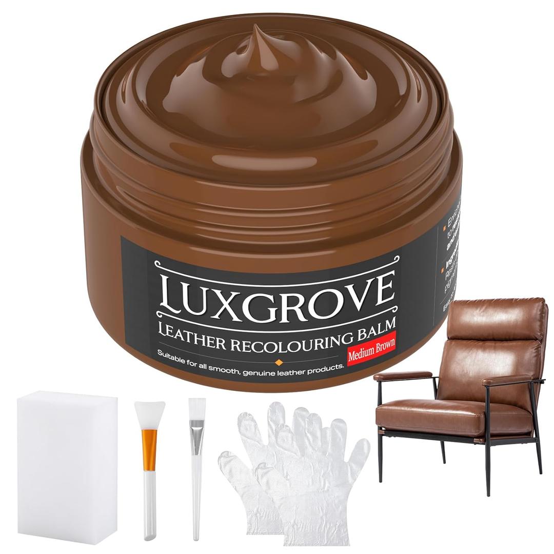 LUXGROVE Medium Brown Leather Recoloring Balm, Leather Repair kit for Vinyl Furniture, Leathers Dye Paint for Faded & Scratched Leathers Couches, Car Seats, Shoes, Bag, Chair (50ml)