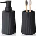 YAUKPH Bathroom Accessories Set 2 Piece Soap Dispenser and Toothbrush Holder for Bathroom Countertop Striped Black
