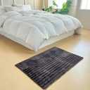 Gray Faux Fur Striped Plush Area Rug for Bedroom Living Room Sofa,3'x5' Fluffy Shaggy Rectangular Square Rug for Kids Teen Girls Room,Furry Carpet Rug for Nursery Baby Room (Grey)