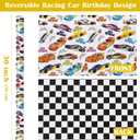 WRAPAHOLIC 30 Inch Reversible Racing Car Happy Birthday Wrapping Paper - 30 Inch x 33 Feet - Checkered Flag Wrapping Paper for Kids Boys Birthday, Baby Shower