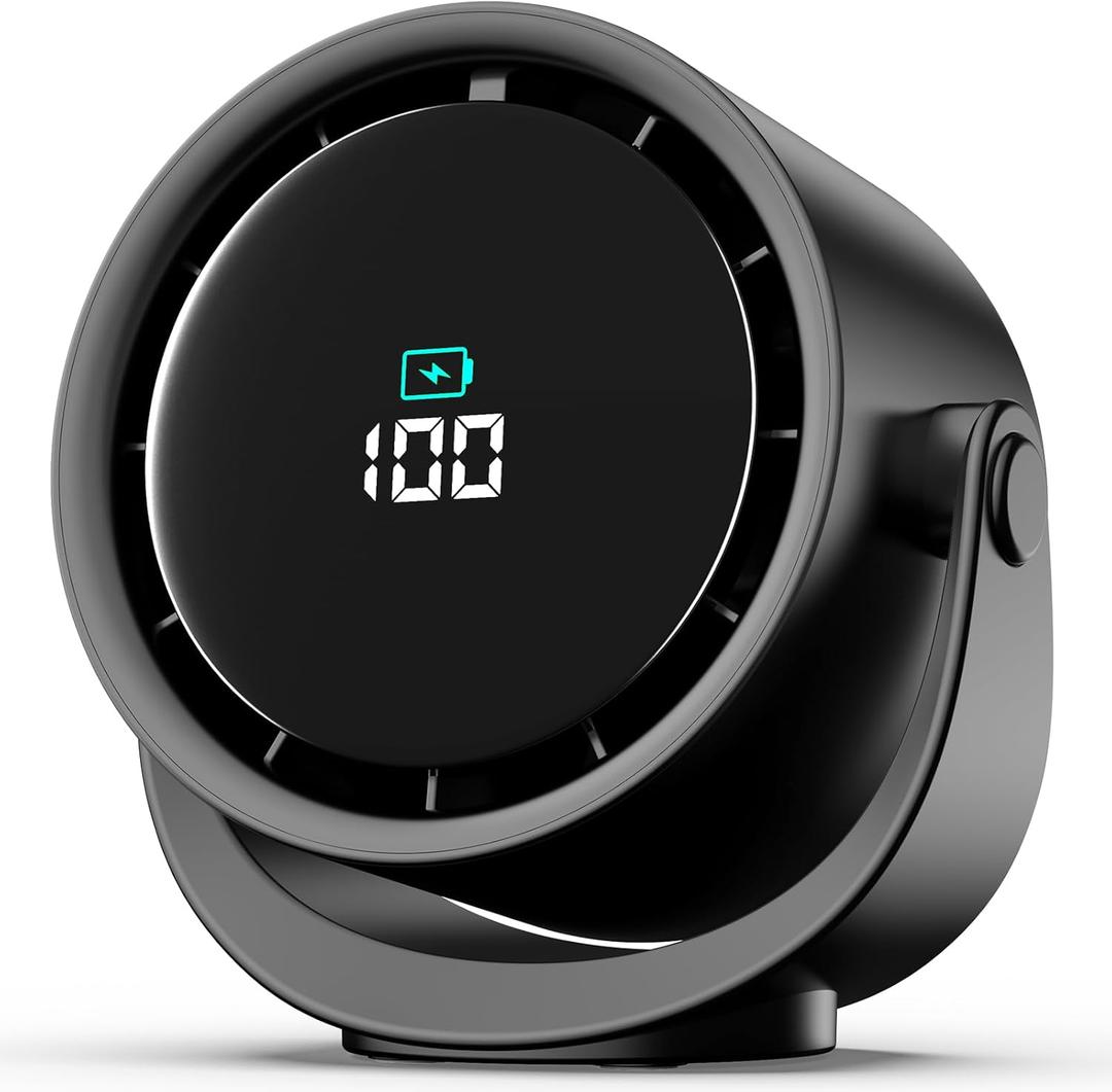 Portable Desk Fan for Bedroom, Turbo Table Fans with smile icon LED Display, 6-inch, 5-Speed Strong Airflow, Low Noise, 360 Adjustable Tilt, Suitable for Home, Office, Outdoor, Ink Black